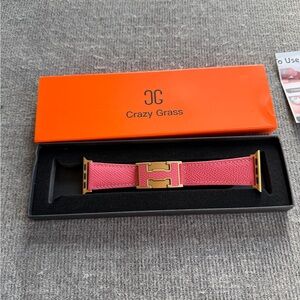 Pink Leather Watch Band with Gold Hardware